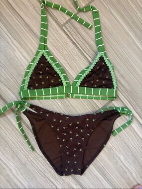 Letarte Brown Bikini with Green Palm Accents